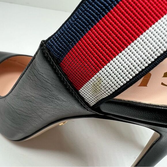 GUCCI WEB SLINGBACK BLACK LEATHER 3.25" HEELS PUMP SHOES 38.5 / US 8.5 - Picture 10 of 10